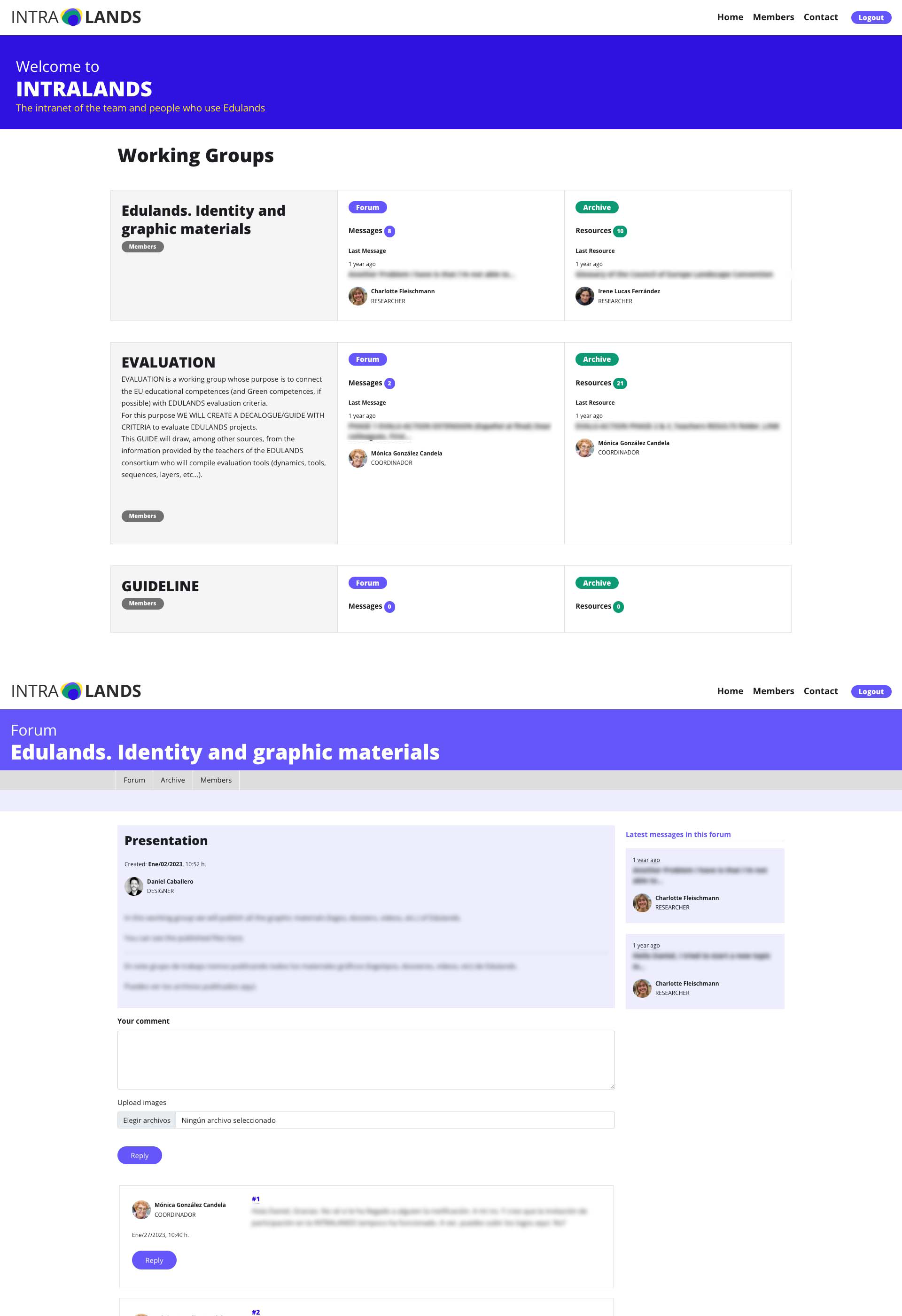 Intranet. Diseño web para trabajo en grupo. Proyecto europeo